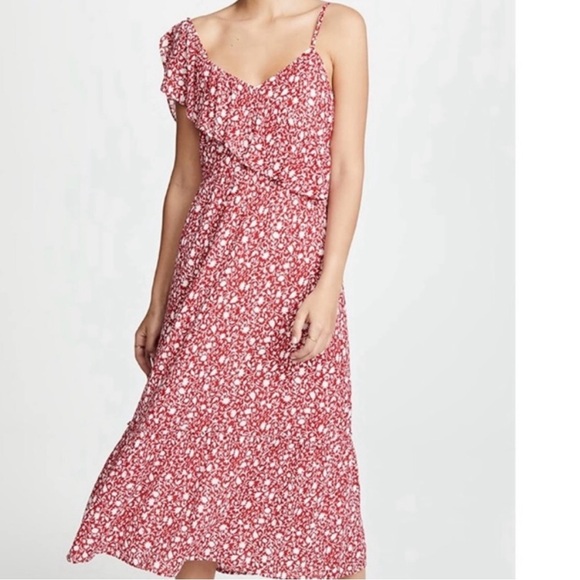 Club Monaco Red‎ White Ruffle Sleeve Dress 00 - Picture 2 of 5